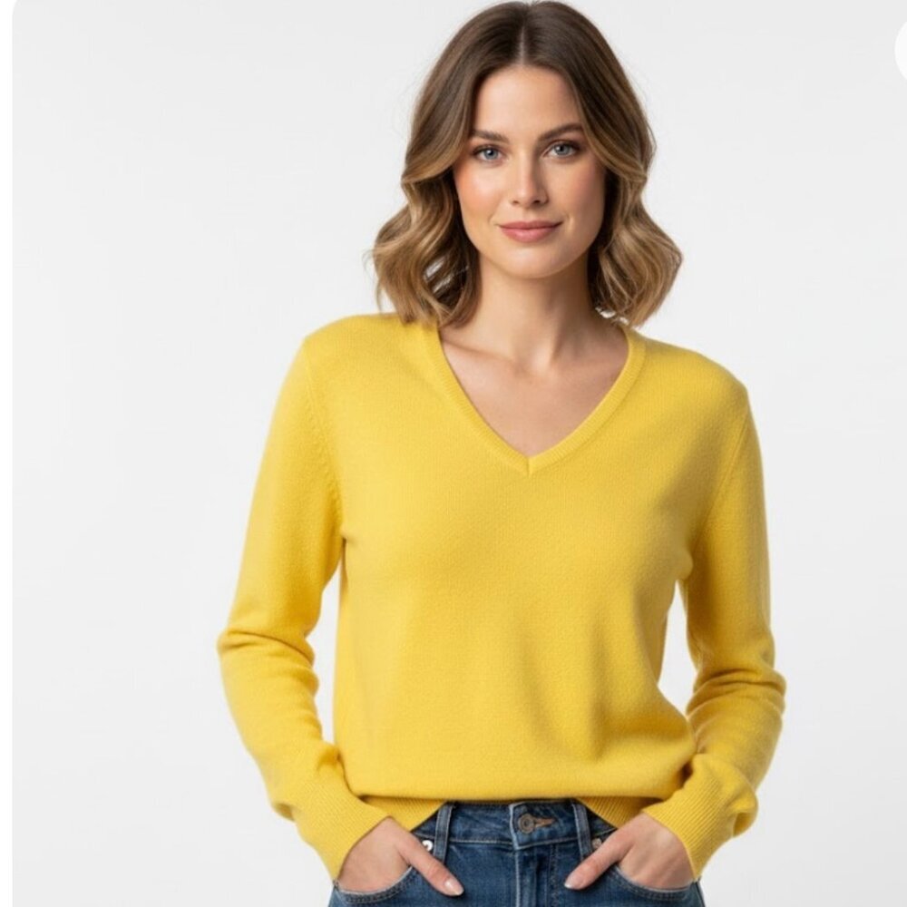 Vintage Challenger Yellow Orlon Acrylic V-Neck Women's Sweater Size L